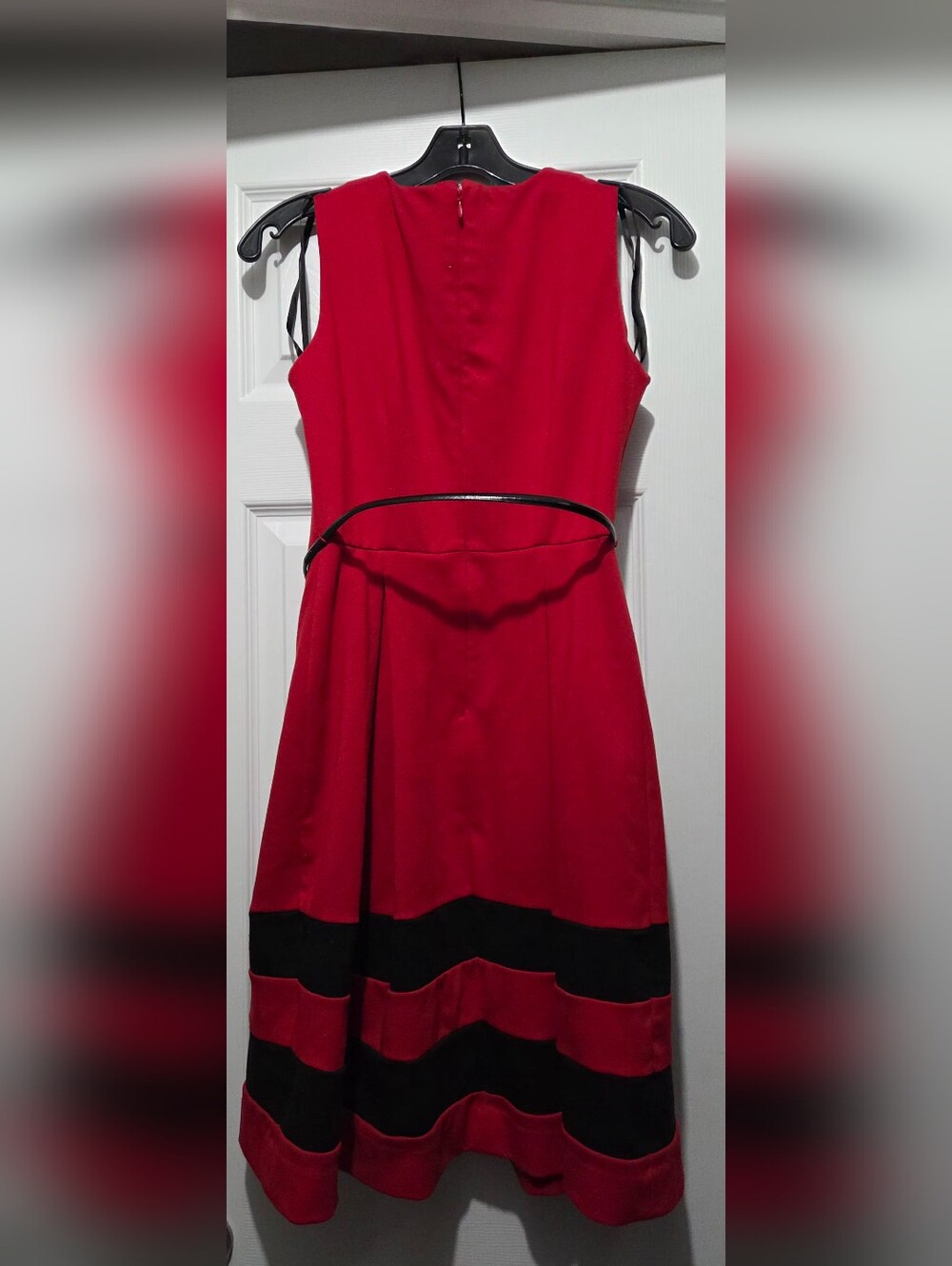 Calvin Klein Red and Black Sleeveless Fit-and-Flare Dress